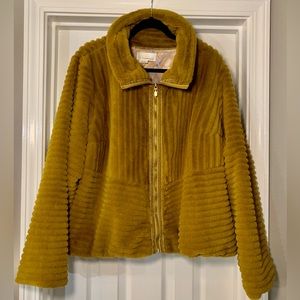 Anthropologie Natasha Faux Fur Jacket Mustard Yellow Plus Size Like New